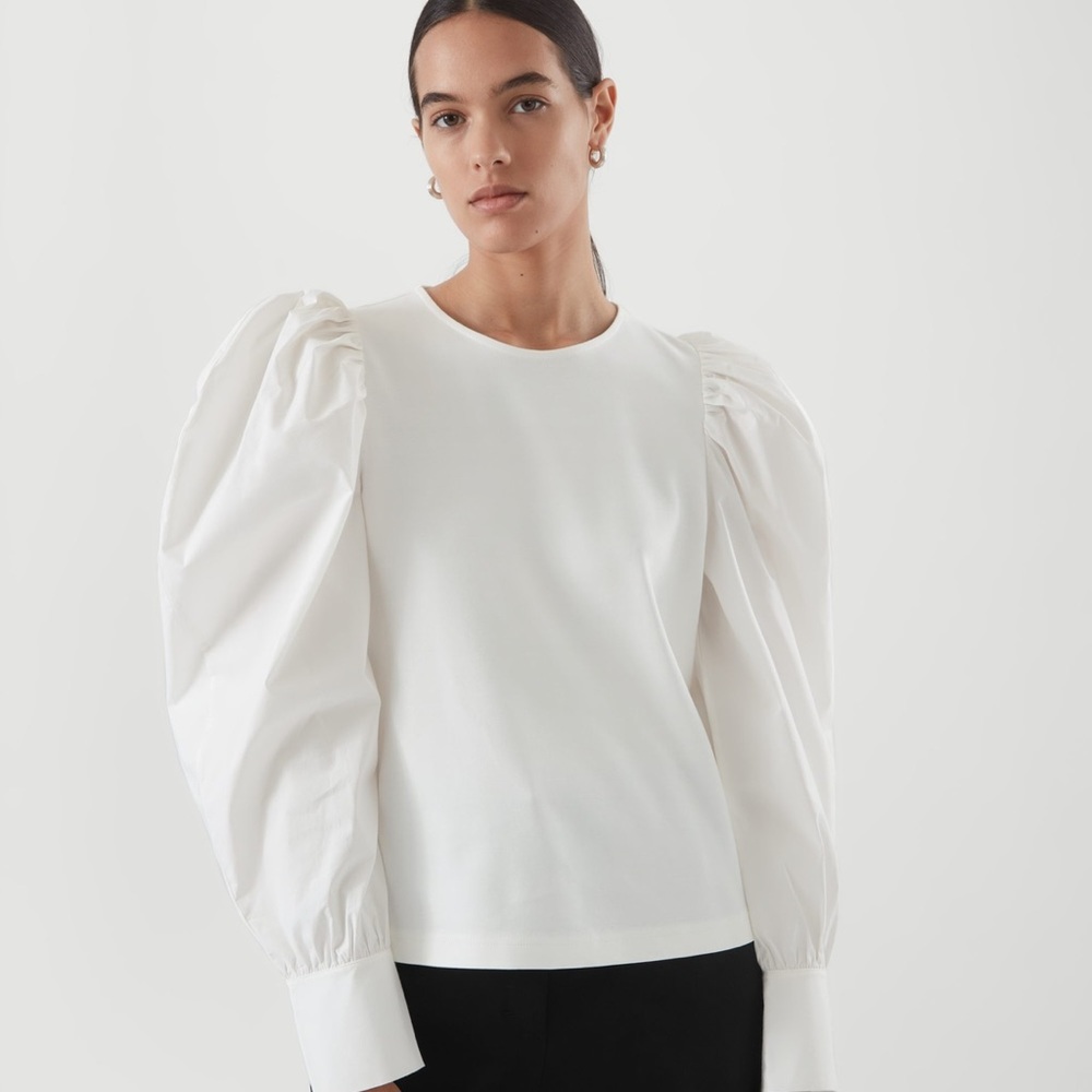 COS Puff sleeve top - white - 100% cotton
